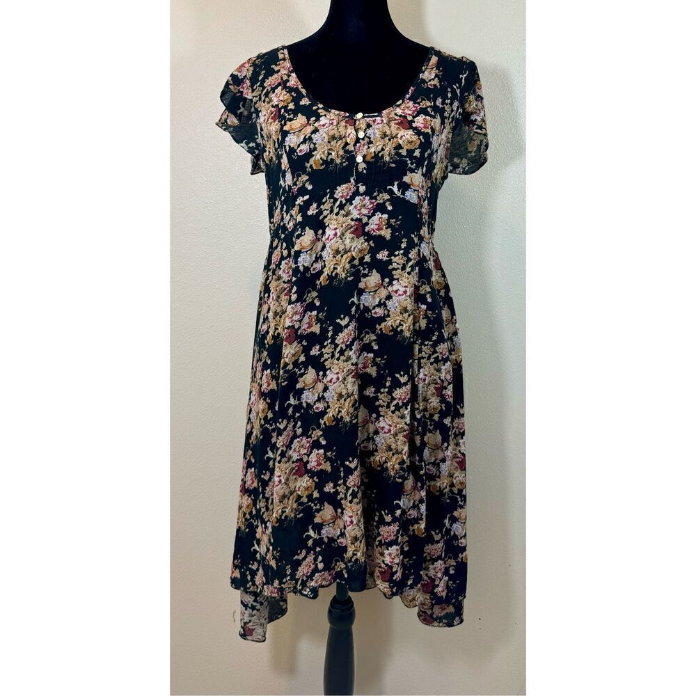 Ralph Lauren Denim & Supply Black Floral Print High Low Lightweight Dress Size 6